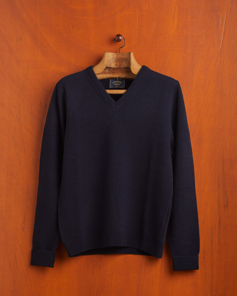 Merino Wool V-Neck Sweater Navy